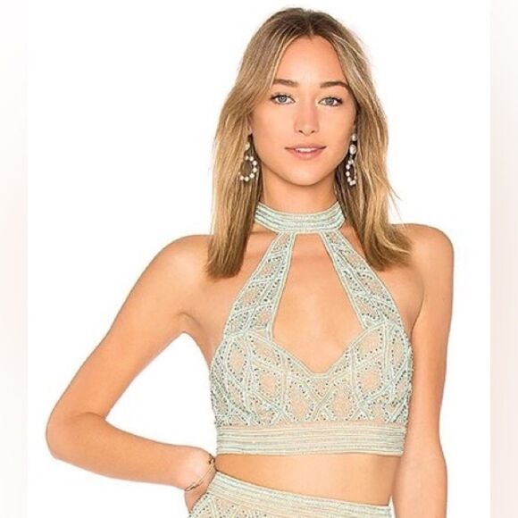 X by NBD REVOLVE Cool As Ice Top in Silver Mint Green Beaded Halter S NWT - Picture 12 of 12